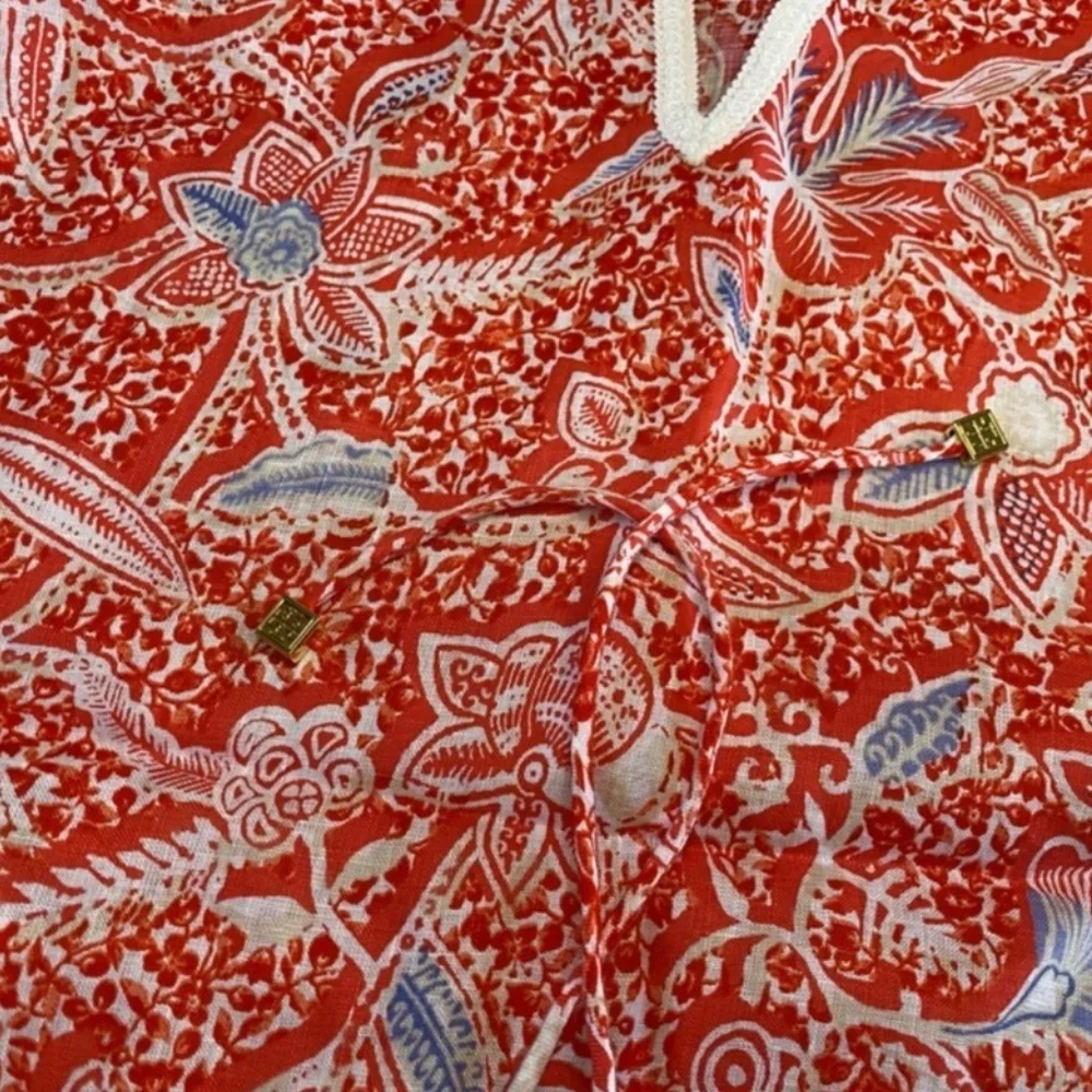 Tory Burch Red Floral Linen Dress Size XS - Picture 3 of 5